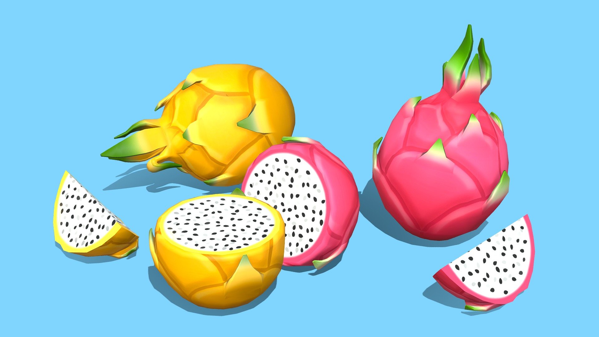 Dragonfruit models that are part of a larger asset pack 
* Low-poly, modular and hand-painted textures
* Modeled inMaya
* Textured in Photoshop and Substance Painter