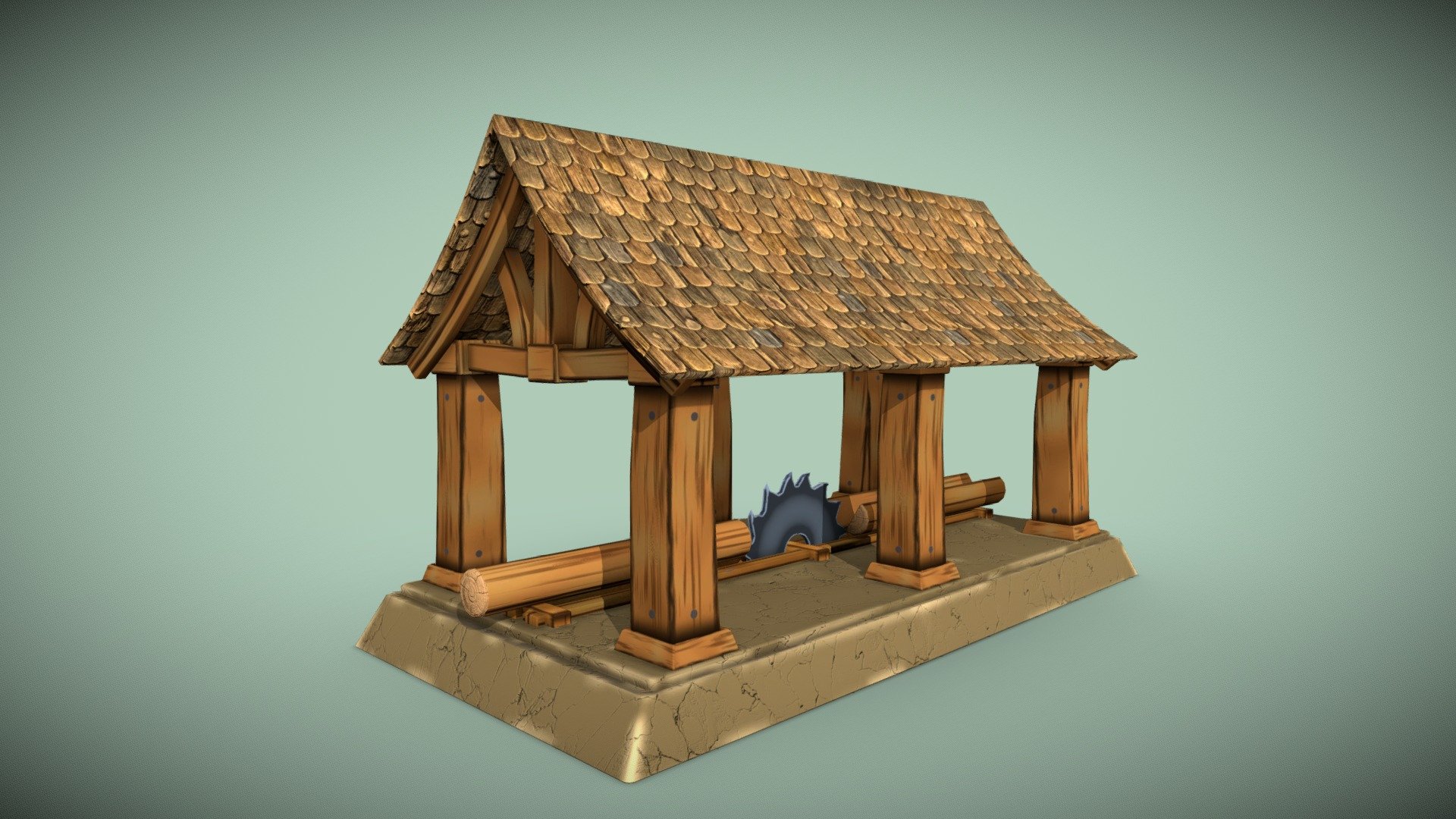 Stylized sawmill for cutting tree logs PBR low-poly game ready 
all models are separated
Polygons 2188 
Vertices 2356