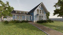 Classic Style Porch House Without Furniture modern, bathroom, archviz, bedroom, villa, exterior, luxury, garage, realtime, classic, pool, american, porch, kitchen, eevee, suburb, architecture, blender, house, home, usa, car, city, animation, cycles, interior, livingroom, door