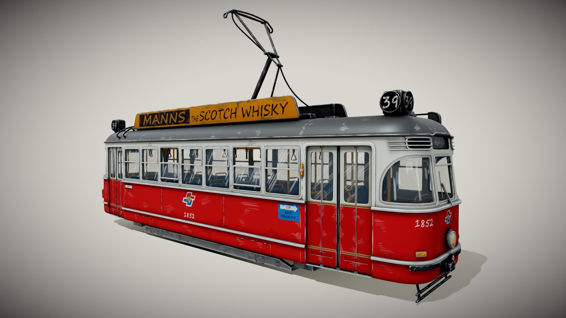 Stylized model of a tram from the classic era. Model comes with normal maps and diffuse. I din`t use metalness or roughness maps, just values. Interior is modelled also. 4x 4096 pixels main textures with 2x 2048 normal maps and 4x smaller textures for posters and windows. I included also the psd files of the textures and the max file.