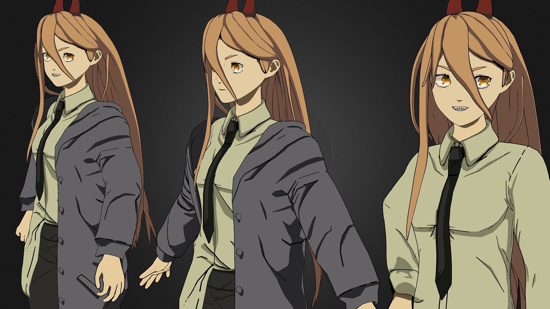 Power from Chainsaw Man in my style^^
face and body rigged

Rigged  in blender using Rigify addon, compatible with blender 3.0, 2.90, 2.80, etc.
Works on Eevee and Cycles.


Rigged
Handpainted
2 types of Shirt
Eevee
Cycles

the blend file is in the additional file