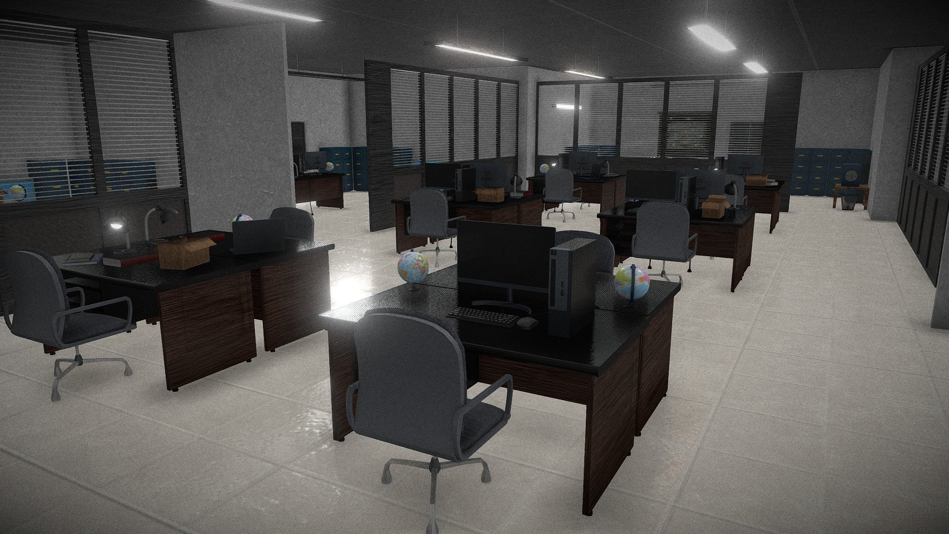 Original concept from Cuanki Production for Police Station Interior Office. Low Poly 3D model ready for Video Games, Augmented Reality and Virtual Reality with PBR Texture 2K Resolution.

3D model include: Computer, Board, Cupboard, books, television, laptop, table, chair, globe, box. Model with Blender 3.2.2

Hope you like this 3d model

Thank you