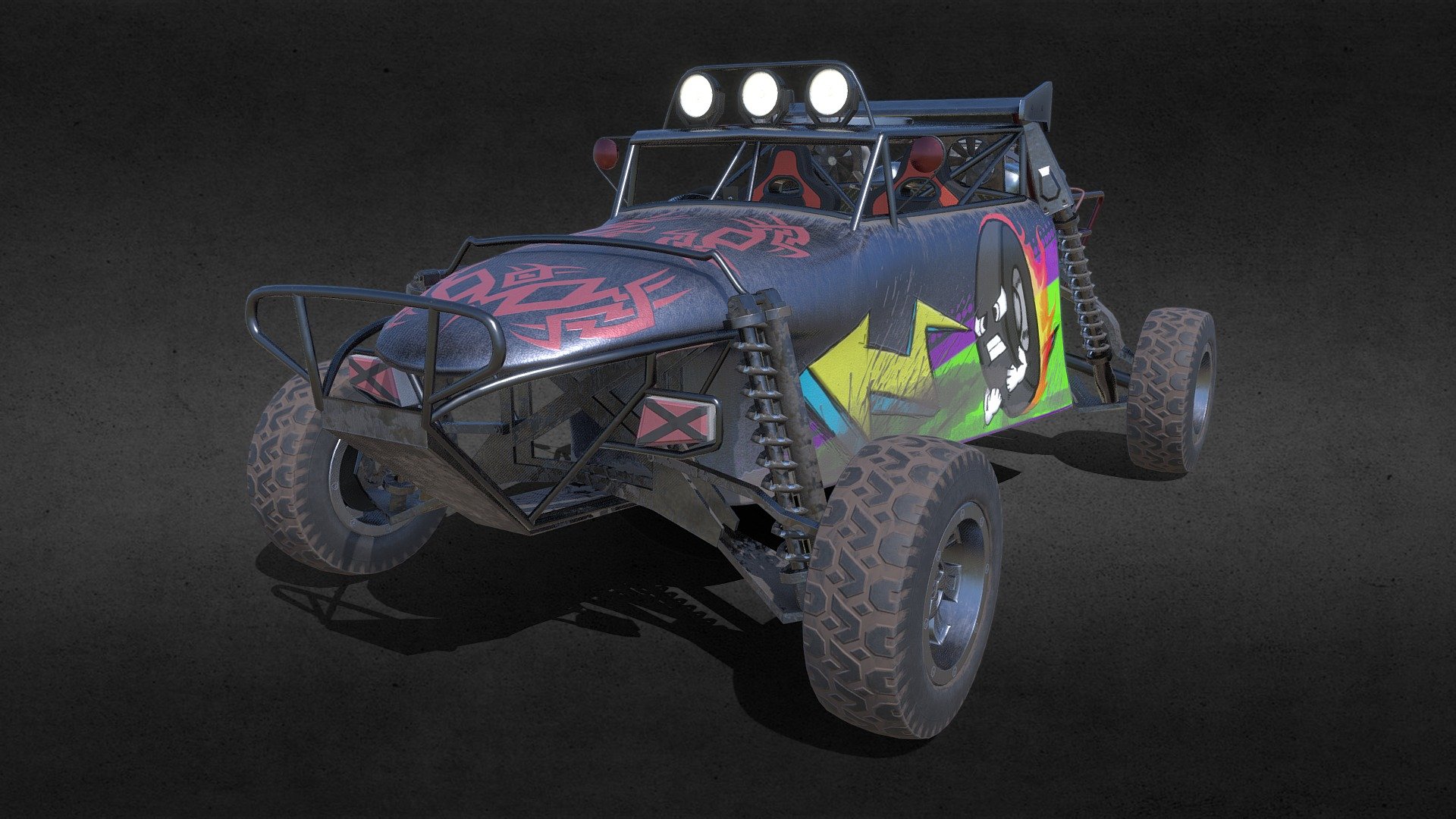 An off-road vehicle inspired by the Carson Dust Storm featured in Burnout Paradise.

The primary focus of this model was to learn how to use PBR materials through Substance Painter.

Feel free to leave any criticism you may have, there are bound to be many I'm sure.