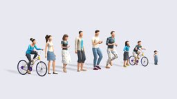 Spring People - Animated & Rigged bike, bicycle, kids, baby, people, children, walking, cycling, park, running, crowd, cyclist, character, low-poly, blender, animated, rigged