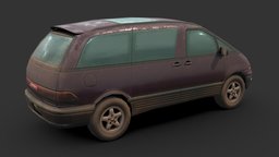 Australian Minivan van, minivan, purple, dirty, toyota, vehicle, lowpoly, car, gameready, tarago