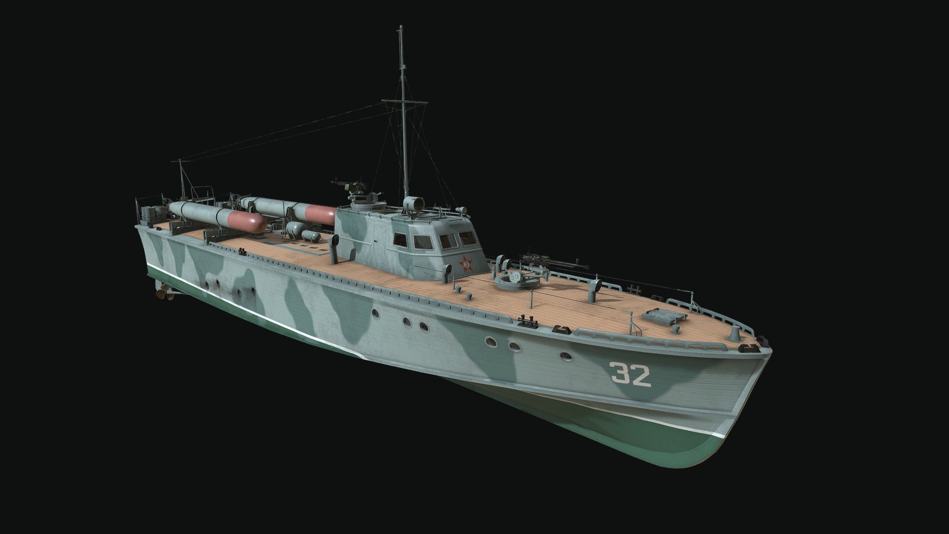 The D-3-class, designated Project P-19, was a class of Soviet wooden motor torpedo boats (MTB) built before and during World War II. The D stands for Derevyanniy. 
The boats were produced in two main series. The 1941 series with 26 boats built between possessed a noticeable lower speed 32 knots (59 km/h; 37 mph), and the 1943 series with 47 boats built that could reach up to 47–48 knots (87–89 km/h; 54–55 mph) thanks to lend-lease Packard engines.