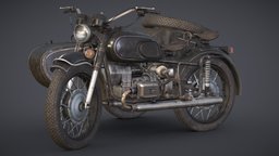 Sidecar Motorbike bike, transport, motorbike, rusty, motorcycle, gamedev, dirty, damaged, staffpicks, ukraine, sidecar, cradle, dnepr, blender, vehicle, hardsurface, 3dmodel, gameready, mt11
