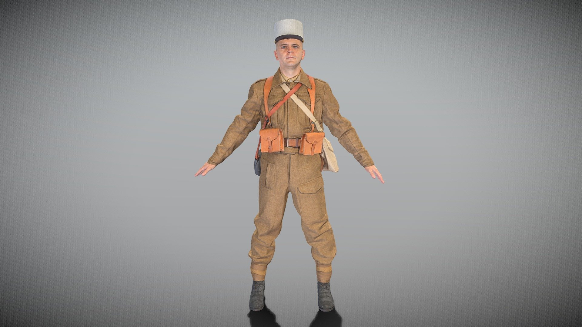 This is a true human size and detailed model of a French infantry character from 1940s. All props and suit are original. The model is captured in the A-pose with mesh ready for rigging and animation in all most usable 3d software.

Technical specifications:




digital double scan model

low-poly model

high-poly model (.ztl tool with 5-6 subdivisions) clean and retopologized automatically via ZRemesher

fully quad topology

sufficiently clean

edge Loops based

ready for subdivision

8K texture color map

non-overlapping UV map

ready for animation

PBR textures 8K resolution: Normal, Displacement, Albedo maps

Download package includes a Cinema 4D project file with Redshift shader, OBJ, FBX, STL files, which are applicable for 3ds Max, Maya, Unreal Engine, Unity, Blender, etc. All the textures you will find in the “Tex” folder, included into the main archive.

3D EVERYTHING

Stand with Ukraine!