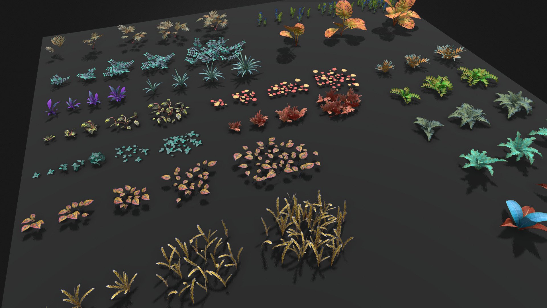 A collection of some custom vegetation.
Each plant comes with 2 diffuse color, an original and the altered.





FBX, OBJ, +Blender file (with Asset Library setup+thumbnails), 2k textures.
Separated meshes and textures in the attached file.