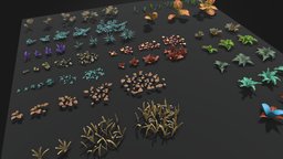 Custom Vegetation kit, plant, grass, set, prop, fern, vegetation, foliage, nature, game-ready, colorful, low-poly, asset, gameart, sci-fi, gameasset, fantasy