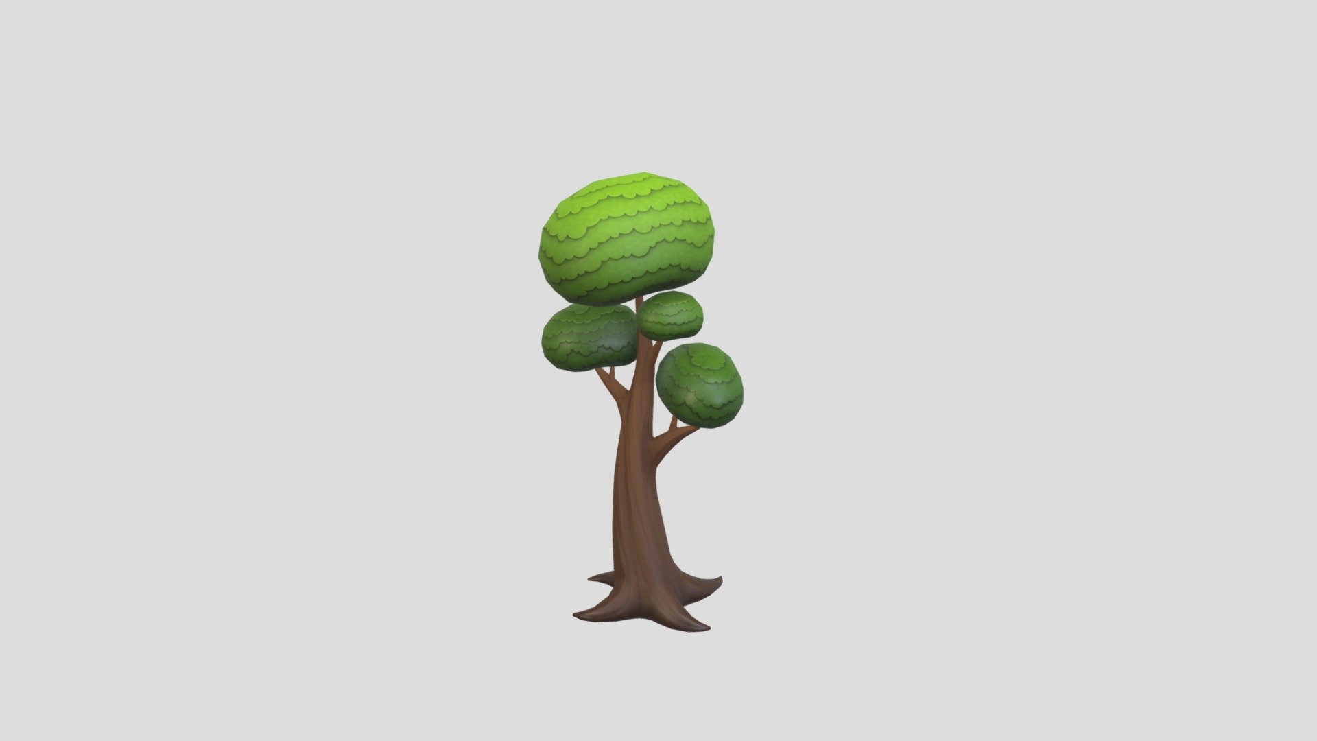 Cartoon Tree 3d model.      
    


File Format      
 
- 3ds max 2021  
 
- FBX  
 
- OBJ  
    


Clean topology    

No Rig                          

Non-overlapping unwrapped UVs        
 


PNG texture               

2048x2048                


- Base Color                        

- Normal                            

- Roughness                         



1,287 polygons                          

1,266 vertexs                          
