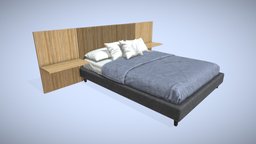 Bed and Headboard with Vertical Design Low Poly room, modern, frame, bed, bedroom, platform, sleep, vertical, furniture, table, mattress, pillows, headboard, comfort, interior-design, design, home, wood