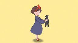 Kiki from Ghibli - Kiki's delivery service cat, cute, flatshaded, ghibli, 2d, kiki, lowpolymodel, cutegirl, kikisdeliveryservice, stylizedcharacter, outlineshading, girl, blender, lowpoly, witch