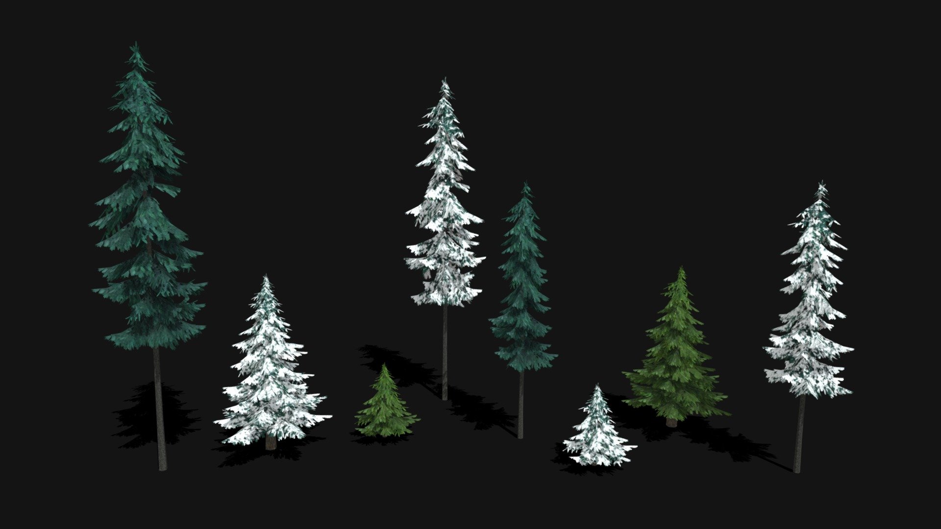 Dive into a world of realism with our collection of eight low-poly, triangle geometry pine trees. This set includes four vibrant green trees and four snow-dusted trees, perfect for any 3D environment. Whether you’re designing a game, creating an architectural visualization, or working on a digital art project, these models add a touch of nature that enhances your creations. With their low-poly design and triangle geometry, they ensure optimal performance and ease of use.


