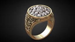 Ring Skulls baroque pattern 3d print model skulls, jewelry, silver, skullring, ring, signet-ring, 3dprintmodel, baroque-pattern, biker-ring
