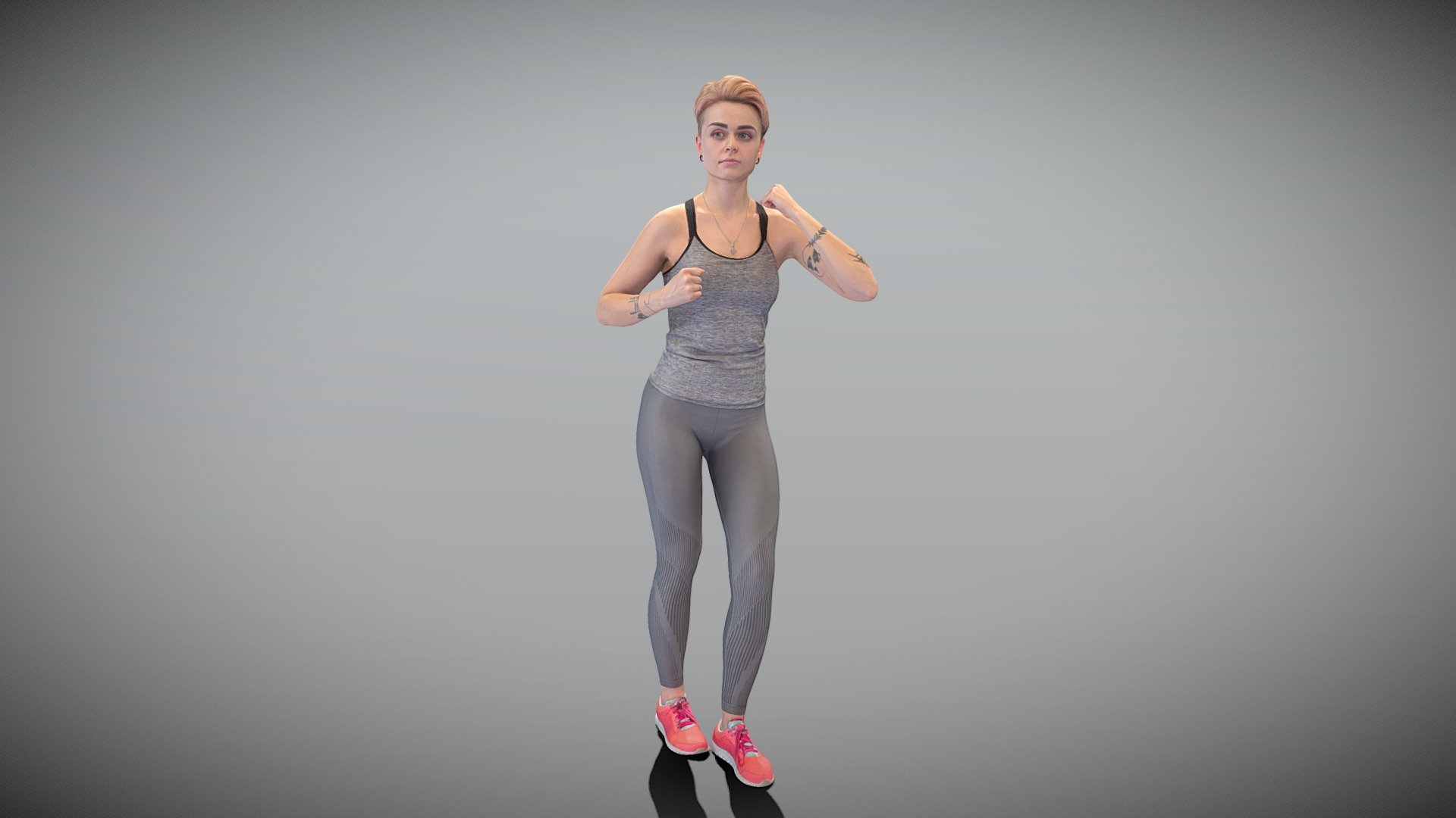 This is a true human size and detailed model of a sporty young woman of Caucasian appearance dressed in sportswear. The model is captured in casual pose to be perfectly matching various architectural and product visualizations, as a background or mid-sized character on a sports ground, gym, beach, park, VR/AR content, etc.

Technical specifications:




digital double 3d scan model

150k &amp; 30k triangles | double triangulated

high-poly model (.ztl tool with 5 subdivisions) clean and retopologized automatically via ZRemesher

sufficiently clean

PBR textures 8K resolution: Diffuse, Normal, Specular maps

non-overlapping UV map

no extra plugins are required for this model

Download package includes a Cinema 4D project file with Redshift shader, OBJ, FBX, STL files, which are applicable for 3ds Max, Maya, Unreal Engine, Unity, Blender, etc. All the textures you will find in the “Tex” folder, included into the main archive.

3D EVERYTHING

Stand with Ukraine!