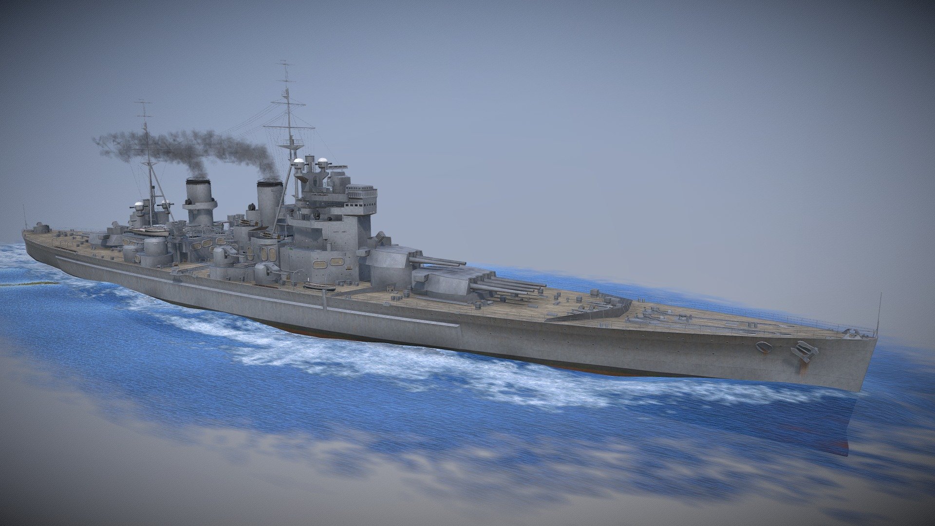 The HMS King George V was a King George V-class battleships of the Royal Navy during World War II. 
This model represents her 1940 configuration. 
(switch to HD textures in the settings for the best results)

Additional renders can be viewed here: www.artstation.com/artwork/9NwBVR
