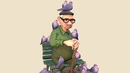 Birdman humanoid, birds, pixar, disney, old, birdman, howest, daehowest, pigeons, howestdae, character, cartoon, gameart, man, stylized, gameready, guy, gameart2021, daesdc2021, daesdc2021character