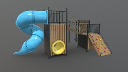 Playground Kids Games Exterior - Wooden Outdoor kids, games, toy, exterior, textures, child, floor, floorplan, ground, slide, arquitecture, swing, baked, play, outdoor, playground
