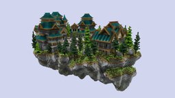 Lobby - Little lobby | 180x150 oak, island, hub, spawn, lobby, azure, spruce, cyan, mineways, minecraft, house