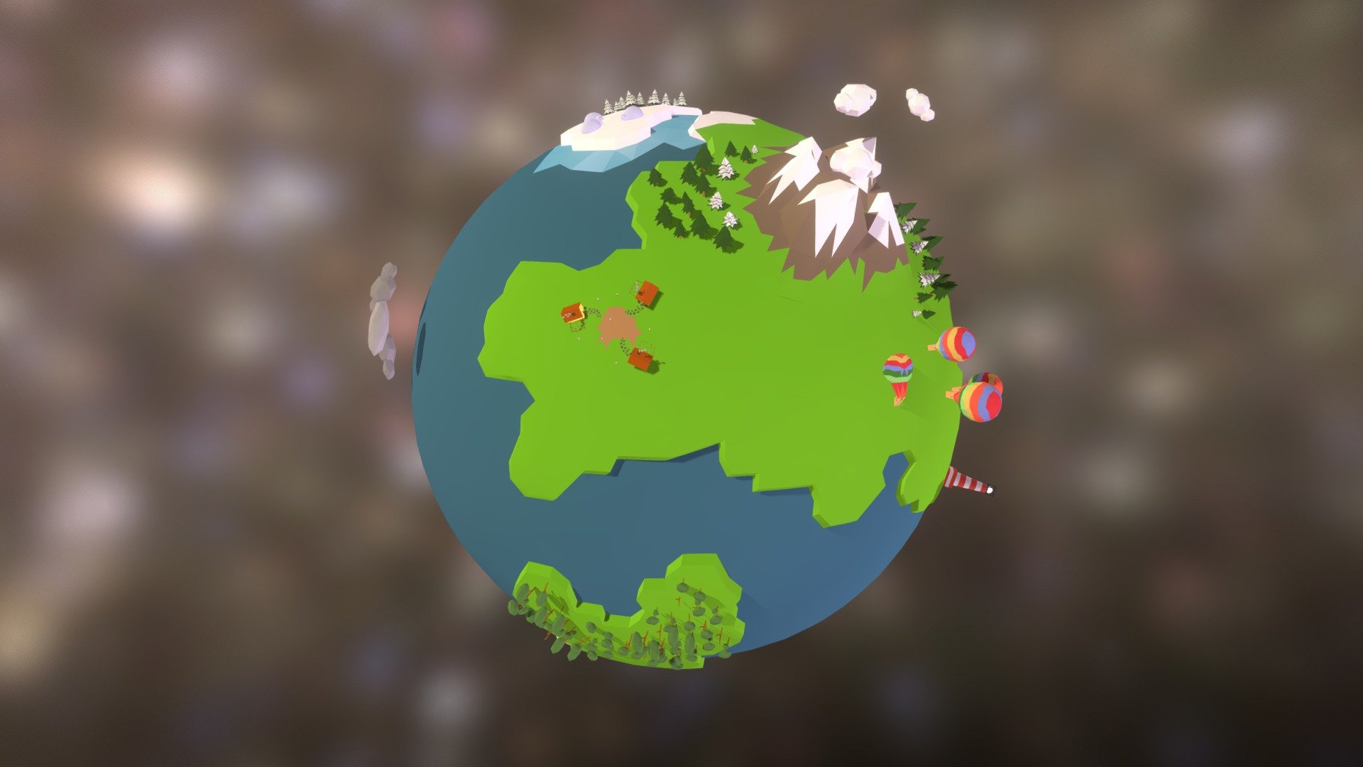 Low-poly style earth-like planet made in Blender.  You can get the model here