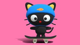Sanrio Chococat Skateboarding 3D Model cat, cute, printing, hello, kitty, skateboard, fun, 3dprinting, print, printable, hellokitty, sick, trick, blackcat, printable-model, sanrio, 3dprint, 3d, chococat, noai