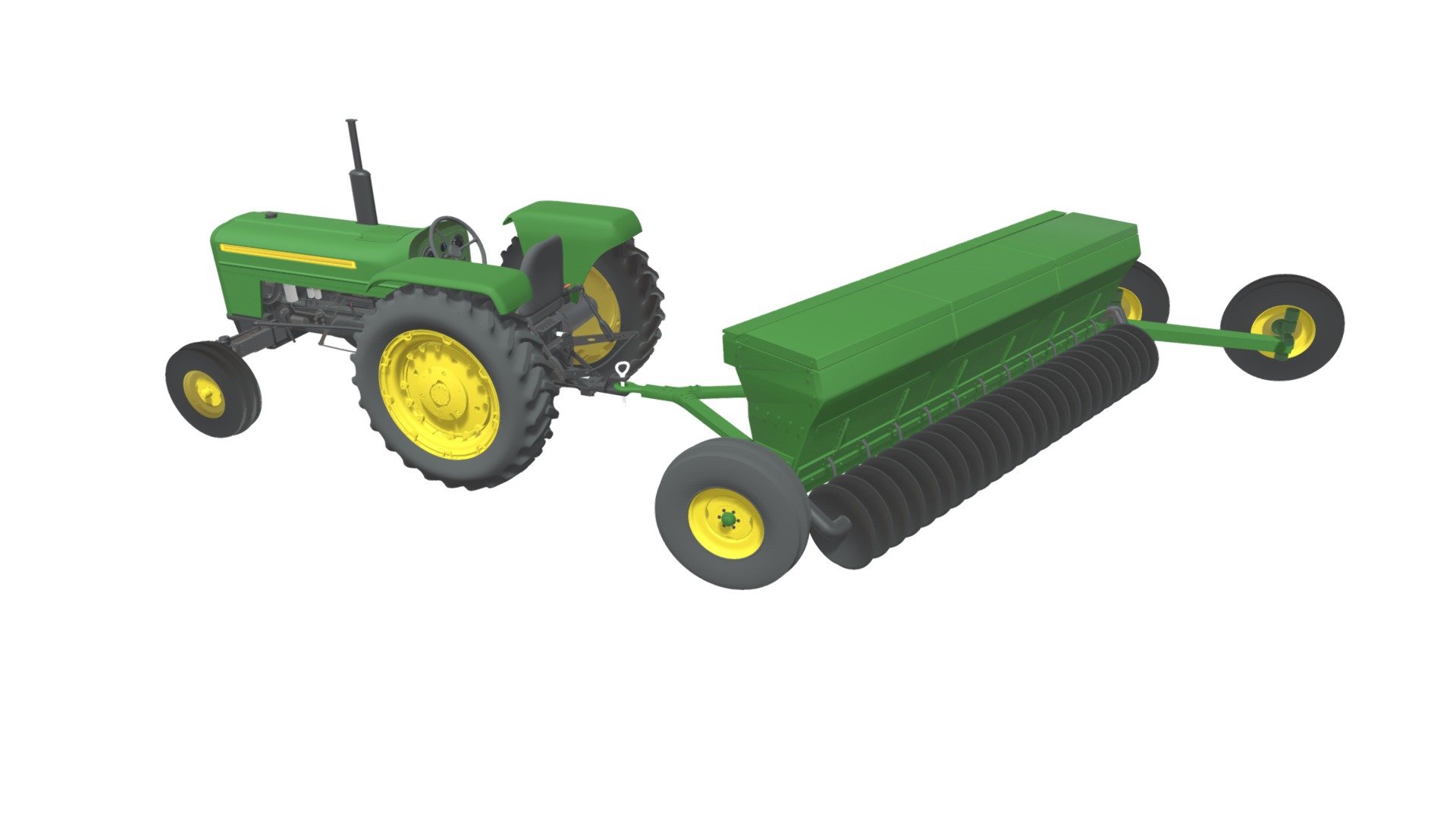 Quality 3d model of tractor with disc harrow.