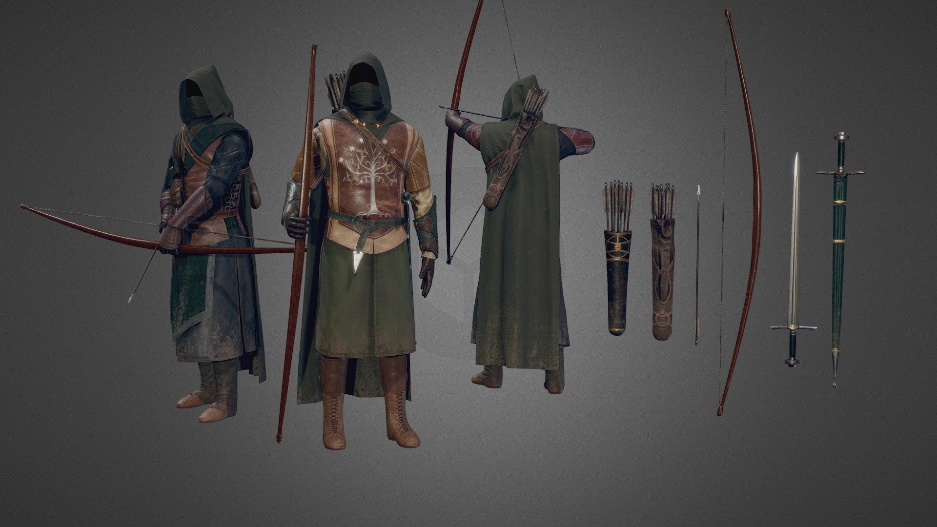 Ithilien Rangers from The Lord of the Rings trilogy, based on Weta design. Made for the Kingdoms of Arda - Mount &amp; Blade II: Bannerlord mod.
https://www.moddb.com/mods/a-lord-of-the-rings-mod-kingdoms-of-arda

It includes outfits for Faramir, captiain of Gondor and leader of Ithilien rangers, and for 2 common rangers. Plus quivers and weapons such as Ithilien (Gondor) longbow and uniqe Faramir's sword.