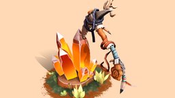 Weaponcraft Assignment: Amber Pickaxe crystal, pickaxe, worldofwarcraft, daehowest, howestdae, weaponcraft, gamegraphicsproduction, substancepainter, weapon, maya, photoshop, lowpoly, stylized, gameart2021