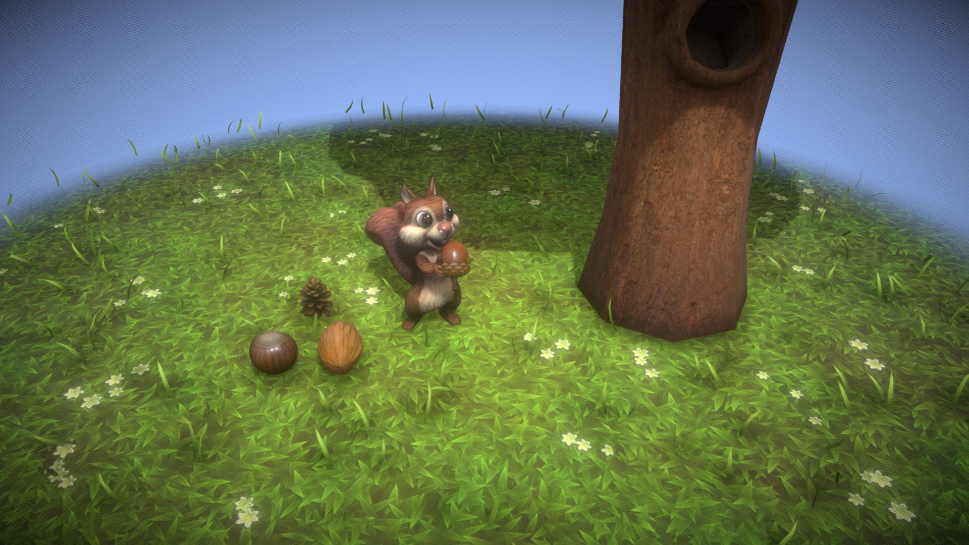 Cartoon Animated Squirrel 30 Animations with Props 3D Model consist of following 7 models: Cartoon Animated Squirrel, Cartoon Tree With Hollow, Cartoon Grass, Cartoon Acorn, Cartoon Pine Cone, Cartoon Hazelnut, and Cartoon Walnut.  

Technical details:  




Native software file format: BLEND

Render engine: Eevee

Squirrel - Polygons: 2,164, Vertices: 1,761

Tree with Hollow - Polygons: 432, Vertices: 405

Grass - Polygons: 1,392, Vertices: 3,159

Acorn - Polygons: 480, Vertices: 482

Pine Cone - Polygons: 2,336, Vertices: 2,650

Hazelnut - Polygons: 544, Vertices: 514

Walnut - Polygons: 384, Vertices: 386

Textures (for each model): Color, Metallic, Roughness, Normal, AO

All textures are 2k resolution.

The squirrel model is rigged and animated.

30 animations are included

You can purchase the model on FAB: https://www.fab.com/listings/da176fe8-33d0-48ba-840d-d95bff97dcee
