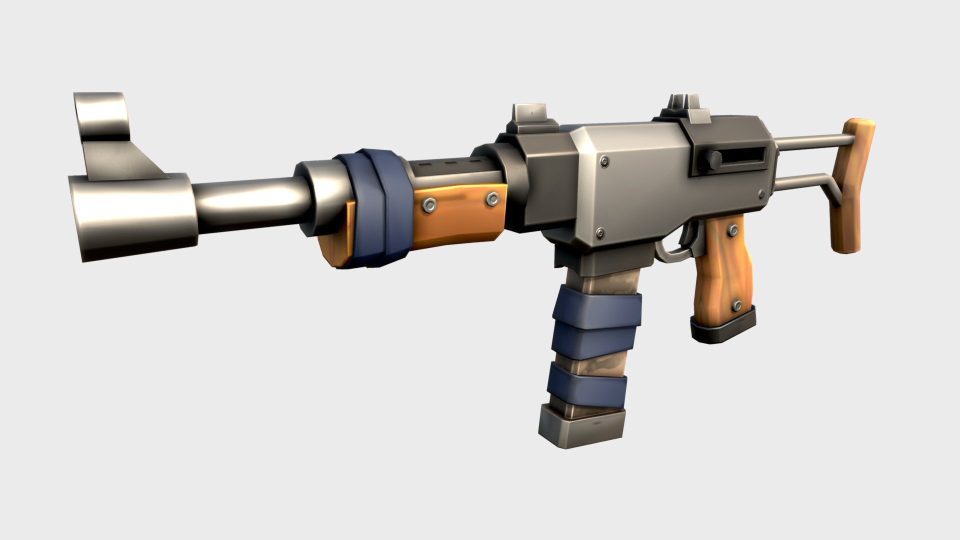 Stylized &amp; cartoon Rifle - LowPoly 3D game model. 
Personal concept.

Remake of my first gun, done in one day:)
Modeling in Blender 2.8, texturing in Substance Painter.