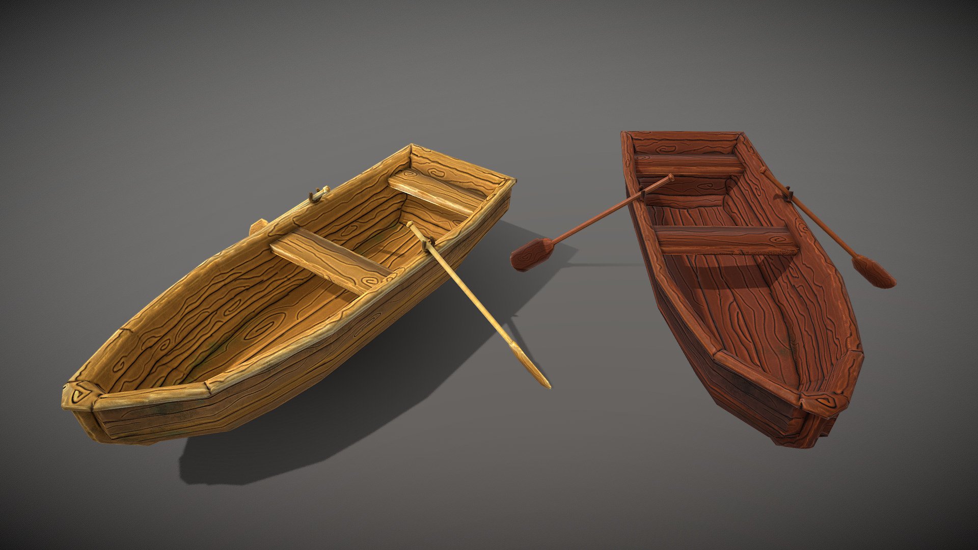Low poly hand painted game asset in cartoon style. Fantasy boat with paddles for sea port location or fishers village environment design 

Model comes with 4K PNG textures of Color, Roughness and OpenGL Normal. Texture of color has darker and lighter variant.