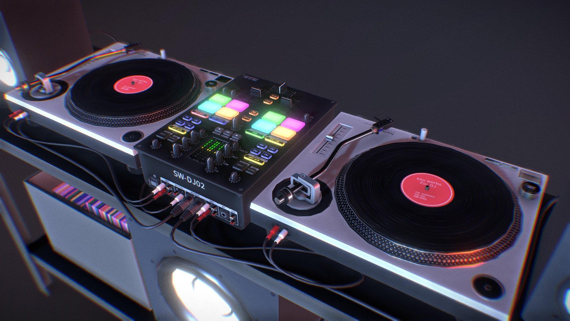 This DJ set was designed for use with VRChat.
So I tried to keep it to the minimum polygons necessary.
This is an improved version of the DJ booth I made before.