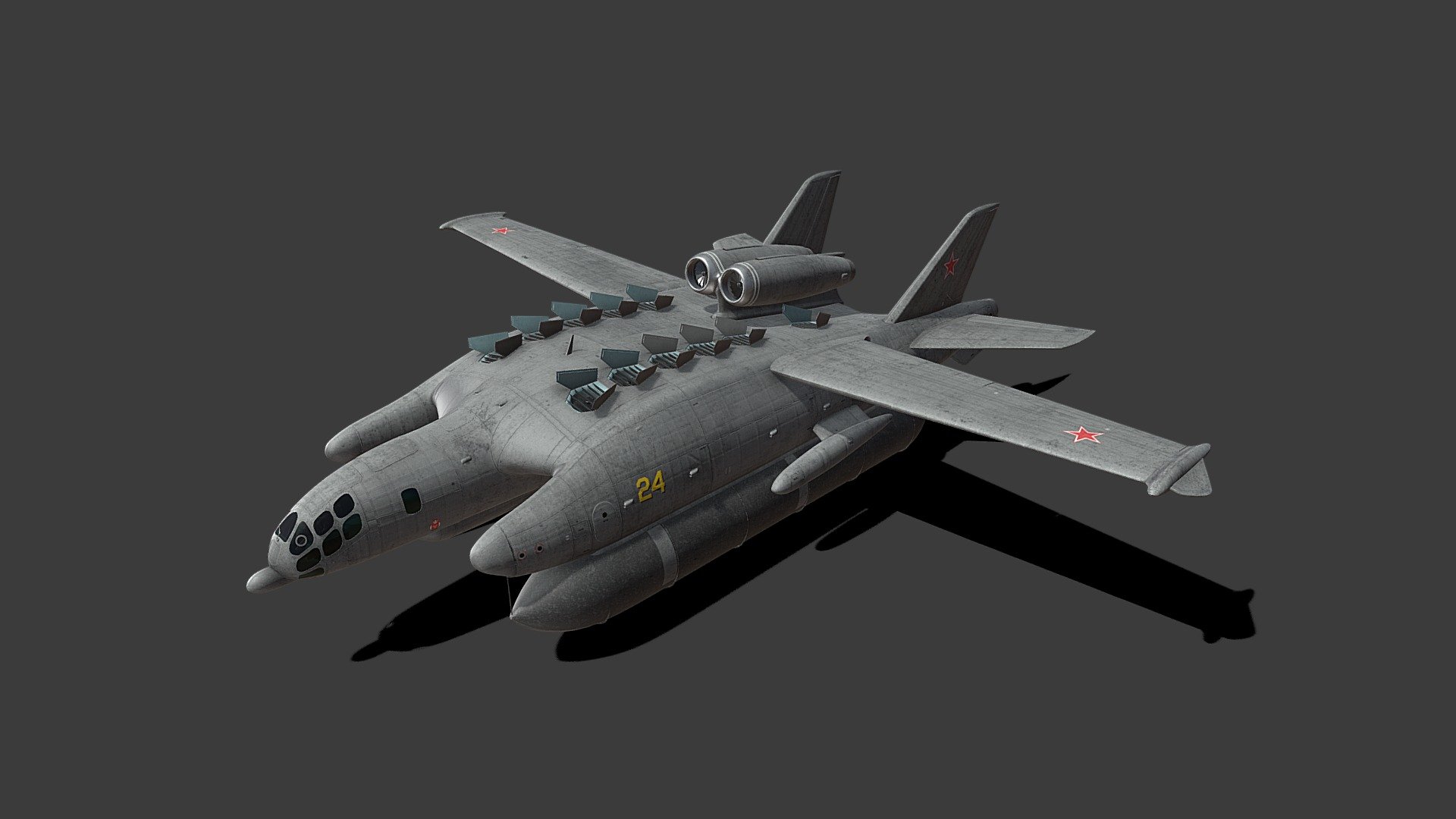 The Bartini Beriev VVA-14 Vertikaľno-Vzletayushchaya Amfibiya (vertical take-off amphibious aircraft) was a wing-in-ground-effect aircraft developed in the Soviet Union during the early 1970s. Designed to be able to take off from the water and fly at high speed over long distances, it was to make true flights at high altitude, but also have the capability of flying efficiently just above the sea surface, using aerodynamic ground effect. The VVA-14 was designed by Italian-born designer Robert Bartini in answer to a perceived requirement to destroy United States Navy Polaris missile submarines. The final aircraft was retired in 1987.

M3  Version of the VVA-14 was to be equipped with twelve vertical lift engines. These engines were cancelled early in their development and the proposed VSTOL configuration never flew.

Note: Model includes pontoons and undercarriage.
