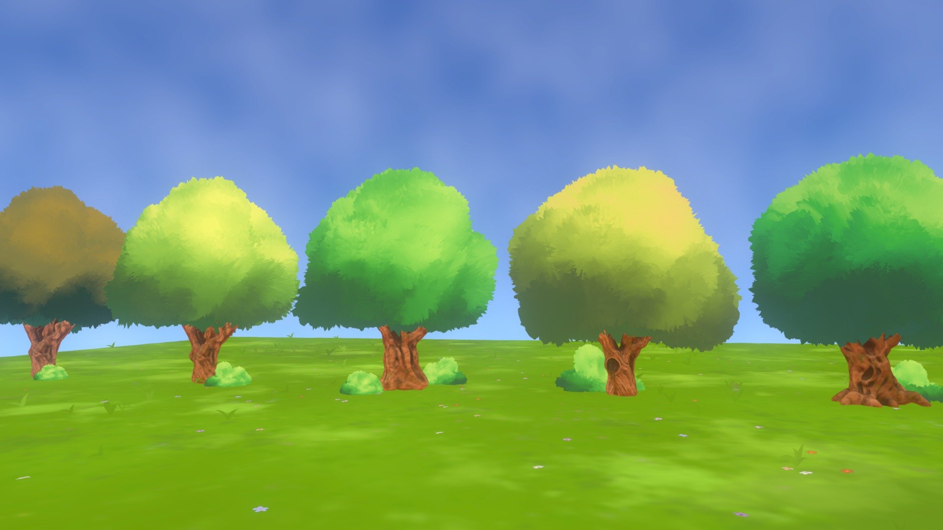 Illustrative 3D Trees, grass blades and flowers looking like 2D
The leaves of each tree is around 30.000 faces
All the leaves have the same uv's so you can mix and match the textures of the leaves to different trunks too.
Enjoy 😊🌈😇❤✌☀