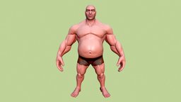 Stylized Fat Man Anatomy Game Model basemesh, fat, anatomy-human, stylizedcharacter, man, male