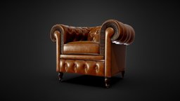 Brown leather armchair leather, armchair, vintage, classic, brown, decorative, gamedev, staffpicks, handcraft, game-ready, assetstore, substancepainter, maya, game, chair, gameasset, zbrush, livingroom, gameready