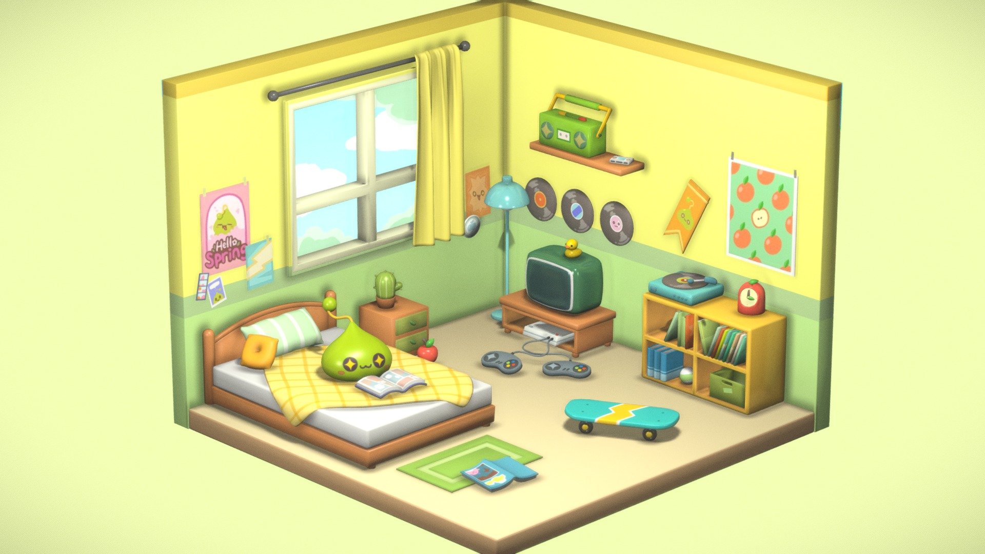 Slime's bedroom from game Maplestory.

Original art by @pink_pinkbean.

