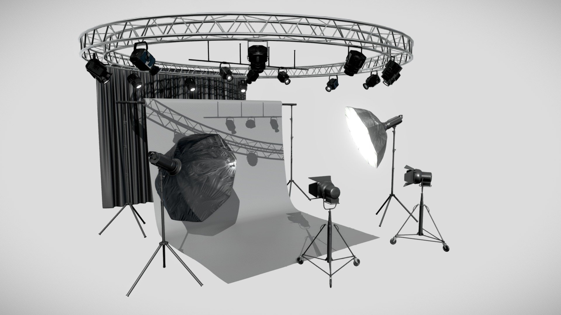 Photo Studio 3D Pack:

Topology of geometry:




forms and proportions of The 3D model most similar to the real object

the geometry of the model was created very neatly

detailed enough for close-up renders

Materials and Textures:




Blender Materials for Eevee and Cycles

PBR Materials

Textures in 2K and 4K

File Formats:




Blend

FBX

OBJ+MTL

DAE

ABC

USD
