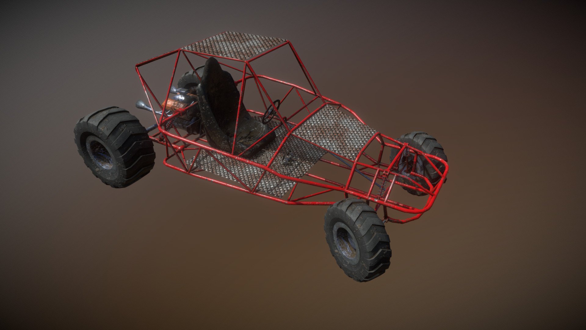 This buggy doesn't sit in the garage.  Sand, mud, or snow it'll tear it up and come home dirty.

My goal was to stick closer to 20k triangles (ended up at 30k) and a single 4k material.  The tires and springs pushed the count up a bit but I thought it was worth it.  They would be first thing to throw into a lower LOD.