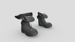 Black Leather Loose Flap Neck Jungle Boots neck, steampunk, work, urban, up, open, shoes, boots, collar, combat, casual, womens, mens, jungle, lace, flap, loose, cool, pbr, low, poly, military, female, city, fantasy, male