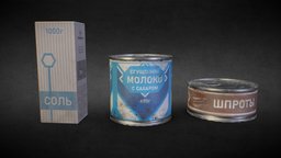 Eastern European Kitchen Props food, soviet, can, worn, russian, milk, half-life, salt, ration, pbr, condensed-milk, noai