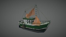 fishing boat food, marine, fish, fishing, small, cartoony, ocean, shipping, stylised, grunge, cargo, waves, cartoonmodel, acuatic, fishing-boat, nets, cartoon, vehicle, ship, wood, stylized, sea, boat