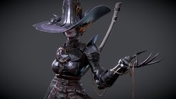 The Huntress - Game Ready Character dae, blood, hat, spider, hunter, borne, ready, soul, howest, attractive, darksouls, bloodborne, 2021, substancepainter, game, witch, skull, zbrush, fantasy, lady, magic