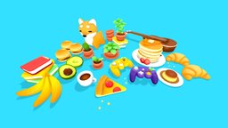Living Room Pack tea, burger, food, cute, plants, dog, coffee, bananas, guitar, videogame, cactus, nintendo, cartoony, books, wii, cartoonish, banana, plus, gamecube, ukulele, controller, pizza, kawaii, strawberry, avocado, croissant, succulent, pudding, pancake, shiba, succulents, pastries, shibainu, cartoon, game