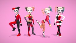 Harley - low poly 3D character comics, 3dmodels, humanoid, clown, batman, comic, cycle, rig, color, dc, mixamo, joker, casual, harley, hyper, colorful, animations, femalecharacter, character, low-poly, 3d, texture, lowpoly, low, poly, model, female, animation, 3dmodel, human, cycles, rigged, villain, female-model, mixamoanimation, hypercasual, mixamoautorig