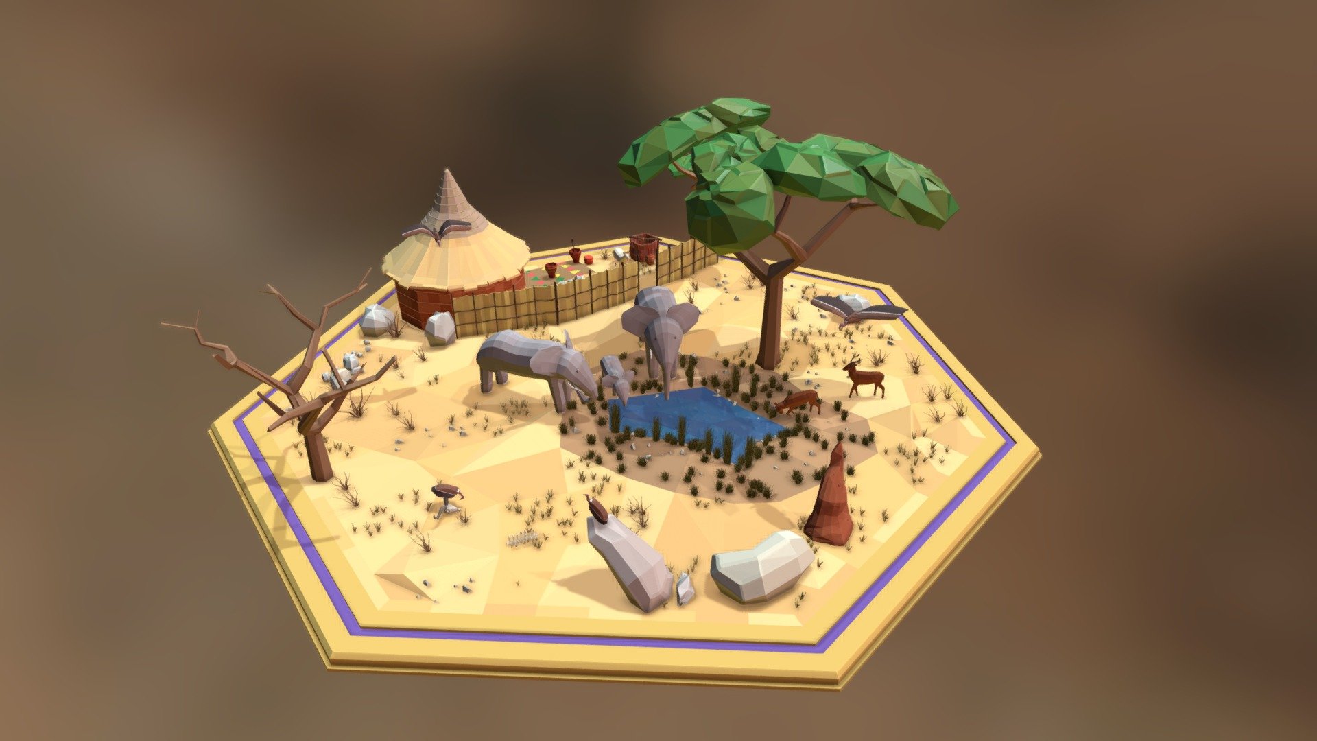 A stylized savanna diorama.