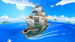 One Piece Marine ship marine, fish, fanart, one, piece, island, treasure, diorama, seagull, old, unlit, albedo, painter, 3d, photoshop, lowpoly, gameart, digital, pirate, stylized, anime, sea, environment, onepiece, noai