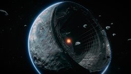 Moon's Heart Station planet, futur, fire, science, star, science-fiction, colored, blender, art, robot, space