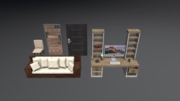 Modern House Interior Props lamp, modern, computer, sofa, mac, pc, desk, doors, books, decorative, furniture, pencils, coushin, book, chair, house, home, decoration, interior, door, coushins
